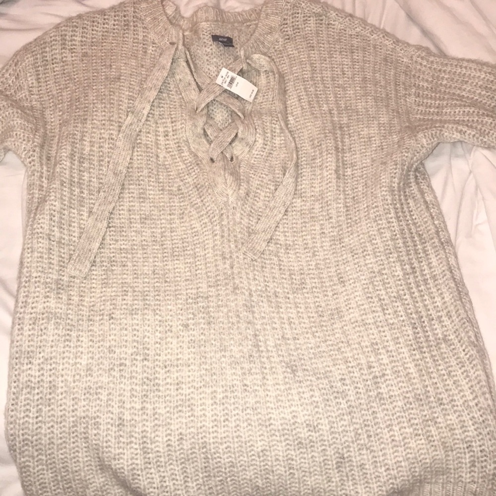 oversized lace up sweater